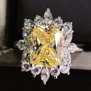 🔥925 Silver Plated Natural Citrine Flower Shaped Ring, GPMB1549